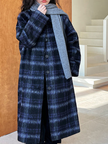 Airchics manteau en laine longue rayé avec poches femme mode